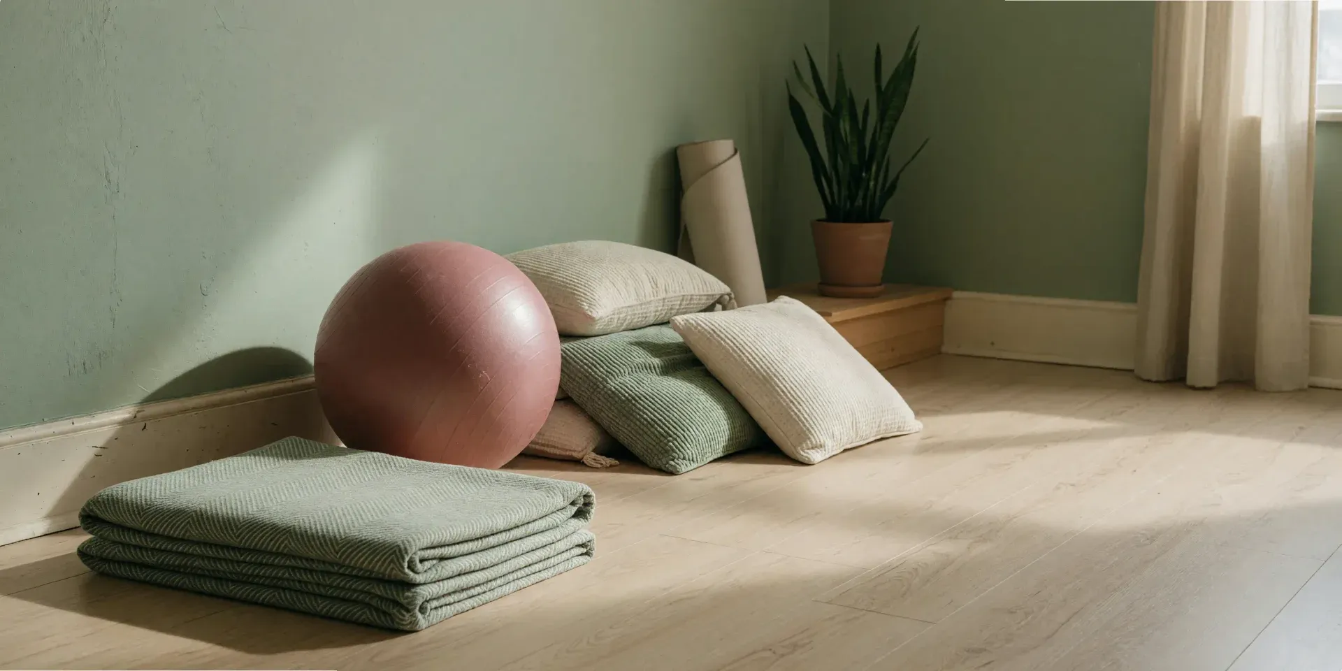 Sala tranquila de pilates preparada para una clase prenatal