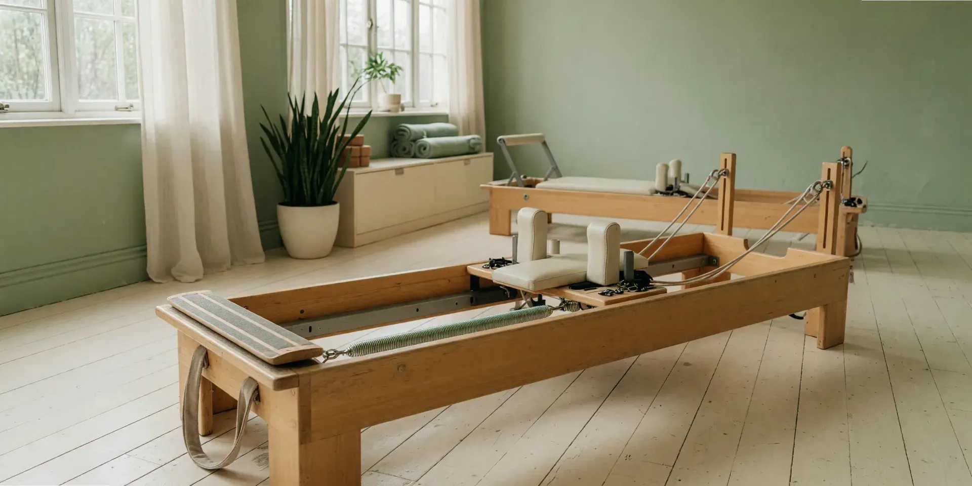 Reformer de pilates en un estudio con luz natural