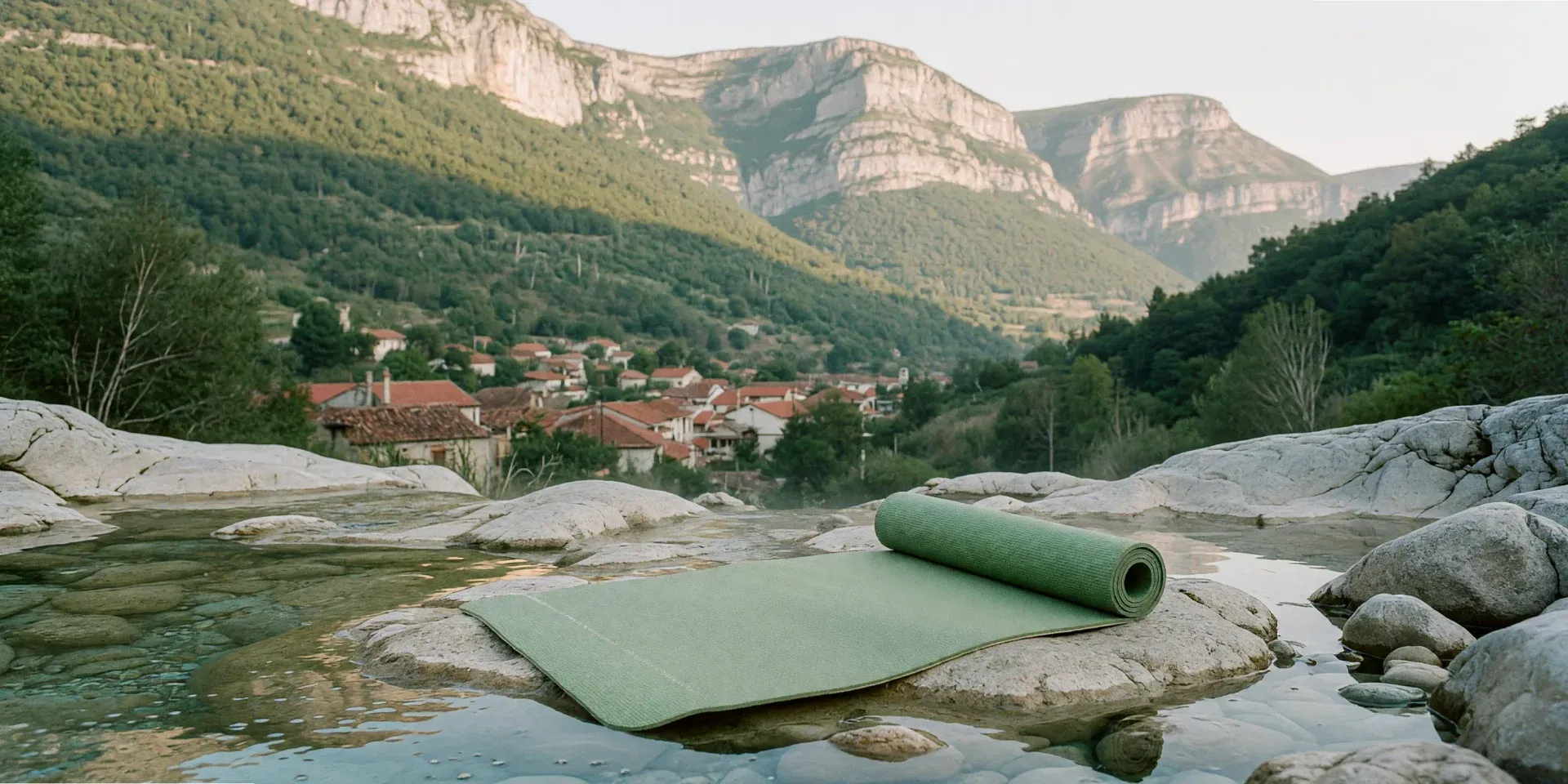 Esterilla de pilates junto al río Asón en Ampuero