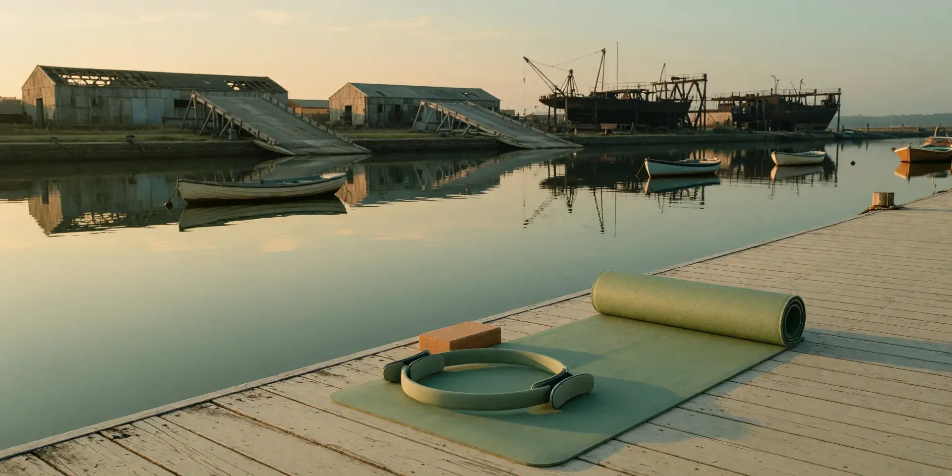 Esterilla de pilates en la ría de El Astillero al amanecer