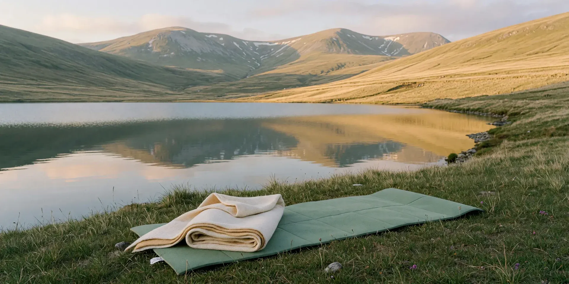 Esterilla de pilates junto al embalse del Ebro en Campoo
