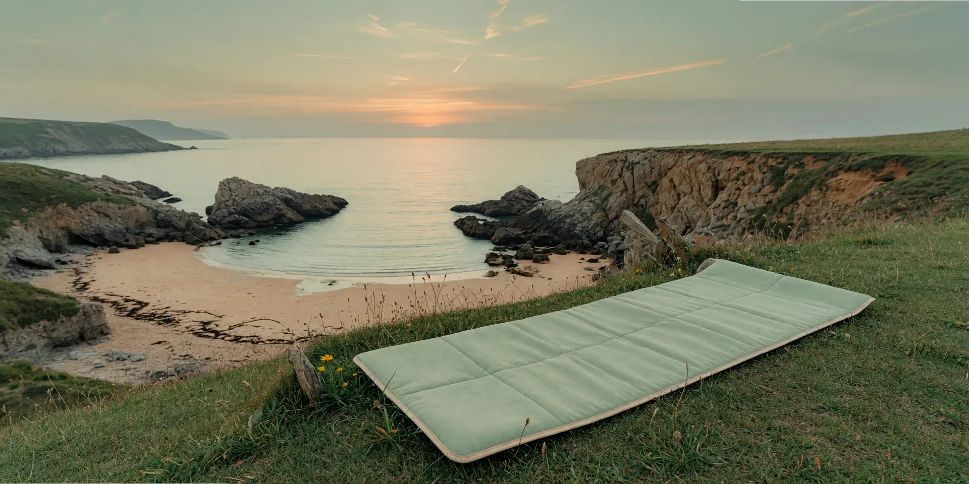 Esterilla de pilates sobre los acantilados de la costa de Bezana